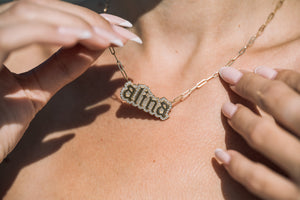 Gothic Letter Name Plate Necklace